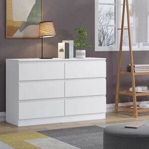 FWSTYLE Stora Modern 6 Drawer Chest - Matt White - White