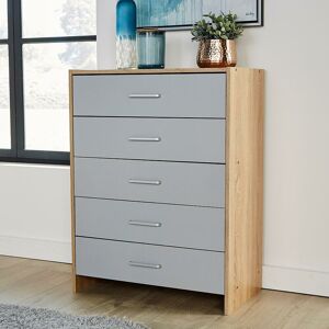 Grey Oak Chest of 5 Drawers Bedroom Furniture With Metal Runners - Grey - Stratford