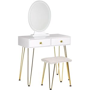 Beliani - Stylish Ornamental 2-Drawer Glam Dressing Table led Mirror White and Gold Caen - White