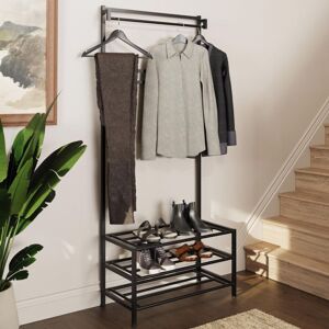 FWSTYLE Tall Black Metal Hallway Storage Rack.Industrial Design.Shoe Racks.Hanging Rail.