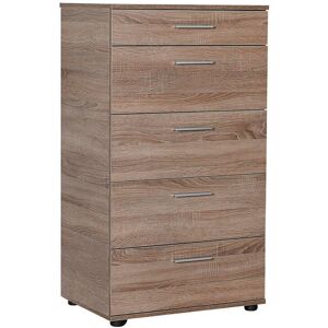 FWSTLE Tall Modern Five Drawer Chest with Chromed Handles in Latte Oak - Brown