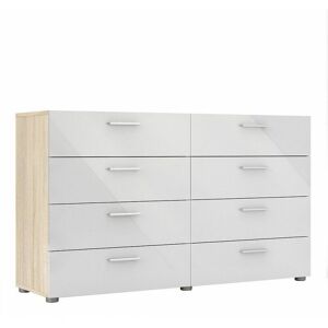 NETFURNITURE Tele Wide Chest of 8 Drawers (4+4) in Oak with White High Gloss - White