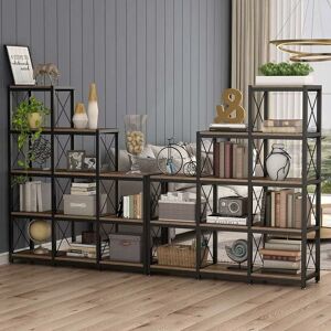 12 Shelves Bookshelf, Industrial Ladder Corner Bookshelf 9 Cubes Stepped Etagere Bookcase for Home Office, Rustic Brown - Tribesigns