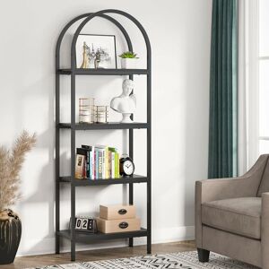 TRIBESIGNS 4-Tier Open Bookshelf, Industrial Arched Bookcase Storage Shelves with Metal Frame, Freestanding Display Rack Tall Shelving Unit for Office, Bedroom,