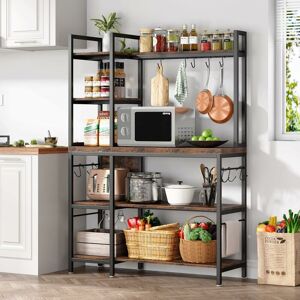 Bakers Rack with Storage Hutch, Microwave Stand, 5 Tier Kitchen Shelf, Kitchen Organization and Storage for Kitchen - Rustic Brown - Tribesigns