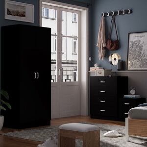 FWSTYLE Tunis 2 Door Wardrobe Black Bedroom Furniture Cupboard Metal T-Bar Handles - Black