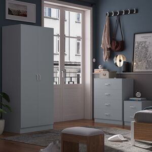 FWSTYLE Tunis 2 Door Wardrobe Grey Bedroom Furniture Cupboard Metal T-Bar Handles - Grey