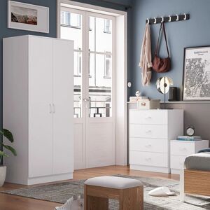 FWSTYLE Tunis 2 Door Wardrobe White Bedroom Furniture Cupboard Metal T-Bar Handles - White