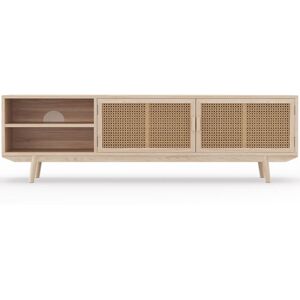 PRIVATEFLOOR Natural Wood tv Stand - Boho Bali Design - Treys Natural Rattan, Paulownia wood - Natural