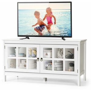 COSTWAY TV console table for TVs up to 50'' Modern TV Stand Glass Door Storage Cabinet