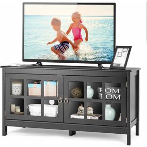 COSTWAY Tv console table for TVs up to 50'' Modern tv Stand Glass Door Storage Cabinet