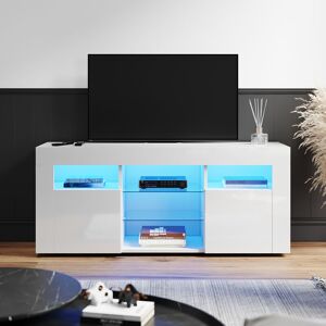 Elegant - led tv Unit 120cm High Gloss Modern tv Stand Cabinet with Ambient Lights for 32 40 45 50 inch 4k tv Living Room and Bedroom Furniture with