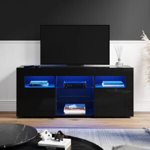 Tv Stand Cabinet rgb led Lights High Gloss Storage Entertainment Unit Black - Elegant