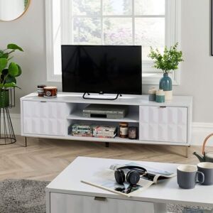 SIENA Tv Stand Cabinet Storage Unit High Gloss White 2 Door Entertainment Unit Stand - White
