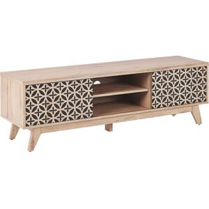 Beliani - tv Stand Entertainment Unit mdf Printed Door Living Room Light Wood Prescot - Light Wood