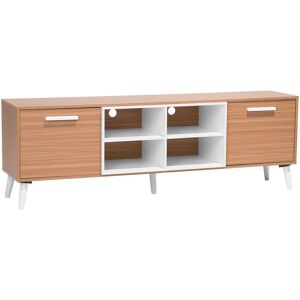 BELIANI Modern TV Unit with Storage 2 Cabinets Open Shelves Light Wood and White Alloa - Light Wood