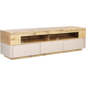 Beliani - tv Stand mdf Cabinet 3 Drawers Cable Management Light Wood and Beige Antonio - Light Wood