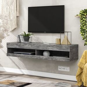 QHJ - tv Stand with led Lights, Floating Entertainment Center Media Console Wall Mounted High Gloss Storage Shelf, Grey