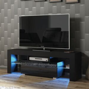 Olivia Furniture - tv Unit 130cm Black Modern Stand Gloss Doors Free led