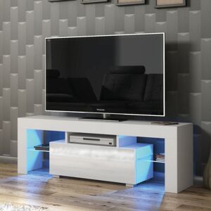 Olivia Furniture - tv Unit 130cm White Modern Stand Gloss Doors Free led