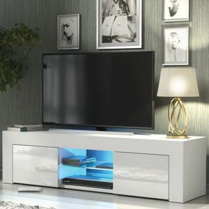 Olivia Furniture - tv Unit 130cm White Modern Stand Gloss Doors Free led