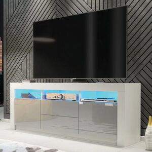 CREATIVE FURNITURE Tv Unit 160cm Sideboard Cabinet Cupboard tv Stand Living Room High Gloss Doors - White & Grey - White & Grey
