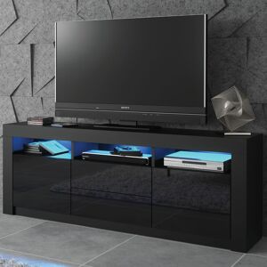 CREATIVE FURNITURE Tv Unit 160cm Sideboard Cabinet Cupboard tv Stand Living Room High Gloss Doors - Black - Black