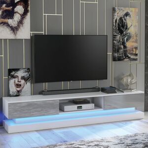 CREATIVE FURNITURE Tv Unit 180cm Sideboard Cabinet Cupboard tv Stand Living Room High Gloss Doors - White & Grey - White & Grey