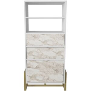 DECOROTIKA Utopie Modern Bookshelf Shelving Unit Bookcase Display Unit with Cabinets Metal Legs - White and White Marble Effect - White and White Marble Effect