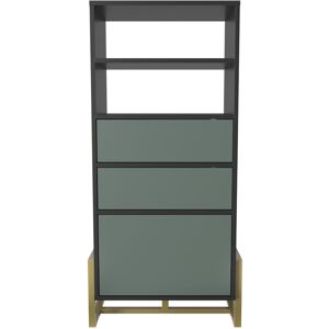 Utopie Modern Bookshelf Shelving Unit Bookcase Display Unit with Cabinets Metal Legs - Black and Green - Black and Green - Decorotika