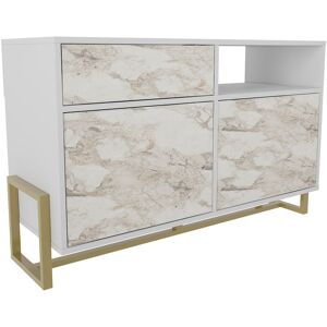 Decorotika - Utopie Modern Design Sideboard Storage Cabinets with Metal Legs - White and White Marble Effect - White and White Marble Effect