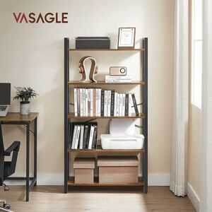 VASAGLE 5-Tier Bookcase, Storage Rack, Rustic Shelves with Steel Frame, for Living Room, Office, Study Hallway, Industrial Style, Rustic Brown and Black