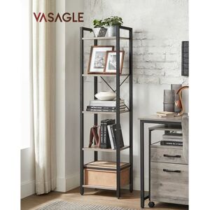 VASAGLE Bookcase, Bookcase 5-tier Storage Rack with Standing Display with Steel Frame, for Living Room, Office, Study Hallway, Industrial Style, Greige and