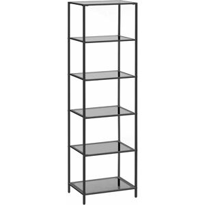 SONGMICS Vasagle 6-Tier Glass Shelf, Bookshelf, Storage Rack, Tempered Glass, Easy Assembly, for Bathroom, Living Room, Bedroom, Office, Black and Grey