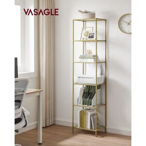 VASAGLE 6-Tier Glass Shelf, Bookshelf, Storage Rack, Tempered Glass, Easy Assembly, for Bathroom, Living Room, Bedroom, Office, Metallic Gold LGT500A01