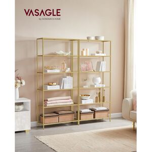 VASAGLE 6-Tier Glass Shelf, Bookshelf, Storage Rack, Tempered Glass, Easy Assembly, for Bathroom, Living Room, Bedroom, Office, Metallic Gold LGT503A01