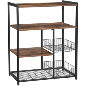 VASAGLE Baker’s Rack, Kitchen Island with 2 Metal Mesh Baskets, Shelves and Hooks, 80 x 35 x 95 cm, Industrial Style, Rustic Brown by SONGMICS KKS96X