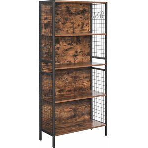 SONGMICS Vasagle Bookcase, Office Storage Shelf, 4 Tiers for Books, Decorations, Stable Steel Frame, S-Shaped Hooks for Hanging, Living Room, Studio, Bedroom,