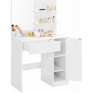 Vasagle Dressing Table with Mirror, Storage Compartment, 1 Drawer, 2 Shelves, White by Songmics RDT119W01