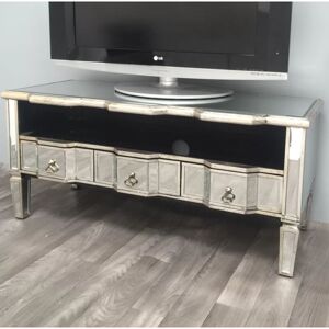 UNIQUEHOMEFURNITURE Venetian Mirrored tv Stand Vintage Media Unit Storage Antique Glass Cabinet Draw