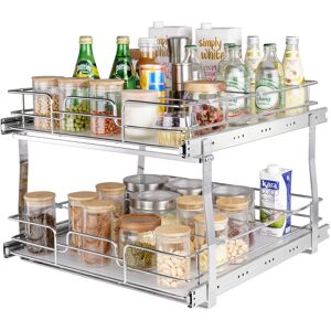 VEVOR 2 Tier 19'W x 20'D Pull Out Cabinet Organizer, Heavy Duty Slide Out Pantry Shelves, Chrome-Plated Steel Roll Out Drawers, Sliding Drawer Storage for