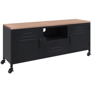 TV Cabinet Black 110x30x43 cm Iron and Solid Wood Fir vidaXL - Black