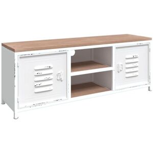 Tv Cabinet White 110x30x40 cm Iron and Solid Wood Fir Vidaxl White