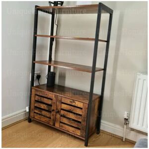 Uniquehomefurniture - Vintage Industrial Bookcase Tall Side Cabinet Storage Shelving Unit Rustic Metal