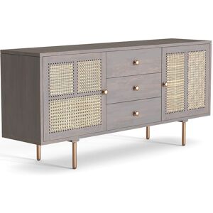 Privatefloor - Wooden Sideboard - Vintage Design - Dena Dark grey Metal, Cane, mdf, Mango wood - Dark grey