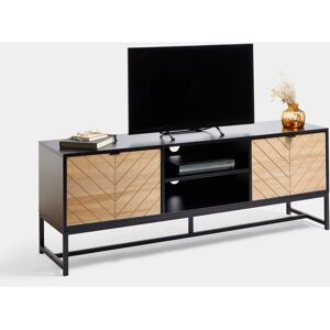 VONHAUS Black tv Unit - Chevron tv Stand Cabinet with Light Wood Effect - For TV's up to 65 - Industrial Entertainment Unit w/ Storage Cupboards & Shelving