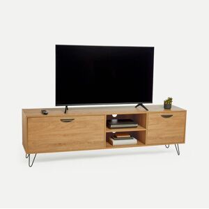 VonHaus TV Unit Oak Wood Effect - Industrial Style TV Cabinet - For TV's up to 80 - Large TV Entertainment Unit w/ 2 Storage Cupboards, 2 Shelves &