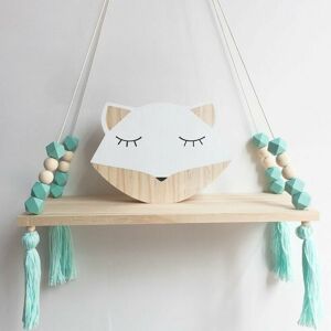 HOOPZI Wall Shelf Floating Shelf Wood Rack Hanging Swing Wall Shelf Wall Chart Macaron Board Girls Nursery Decor Size: 38x14x1.2cm (Green)