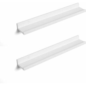 Songmics - Wall Shelf Set of 2, 2 Suspended Shelves with High Gloss Finish, Wall Shelf for Picture Frames and Books, Living Room, Bedroom, Bathroom,