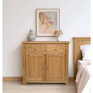 HALLOWOOD FURNITURE Waverly Oak Small Sideboard with 2 Drawers & Cupboard, Wooden Small Cabinet with Adjustable Shelves in Light Oak, Living Room Cabinet, Sideboard